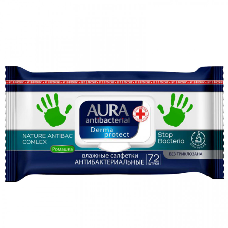 Салфетки влажные Aura Derma Protect, big-pack с крышкой, 15*20см, 72шт., антибакт. с ромашкой, 299606 Салфетки влажные Aura Derma Protect, big-pack с крышкой, 15*20см, 72шт., антибакт. с ромашкой, 299606