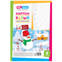 Картон белый А4, ArtSpace, 8л., немелованный, в пакете, "Снеговик", 290855