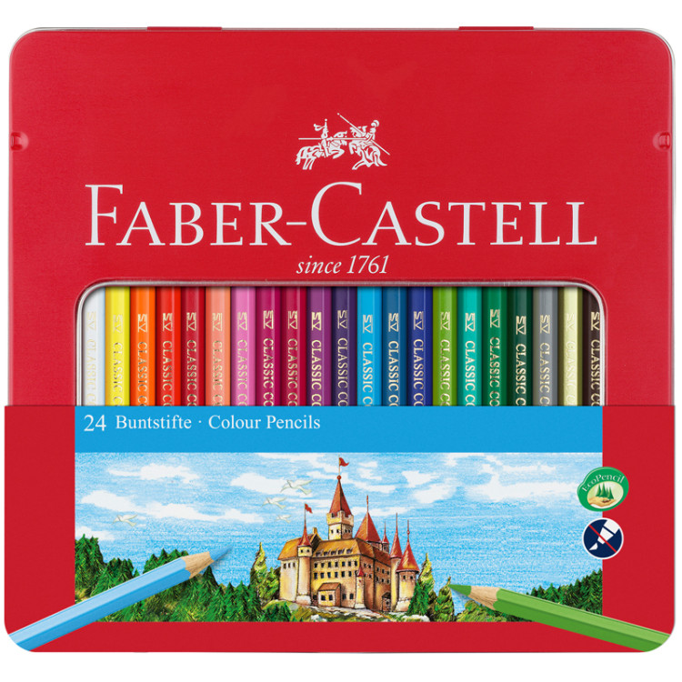 Карандаши цветные Faber-Castell "Замок", 24цв., шестигр., заточ., метал. кор., 286246 Карандаши цветные Faber-Castell "Замок", 24цв., шестигр., заточ., метал. кор., 286246