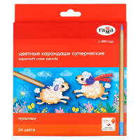 Карандаши цветные Гамма "Мультики", 24цв., супермягкие, увелич. диаметр грифеля 4,0мм, заточен., картон. упак., европодвес, 347001