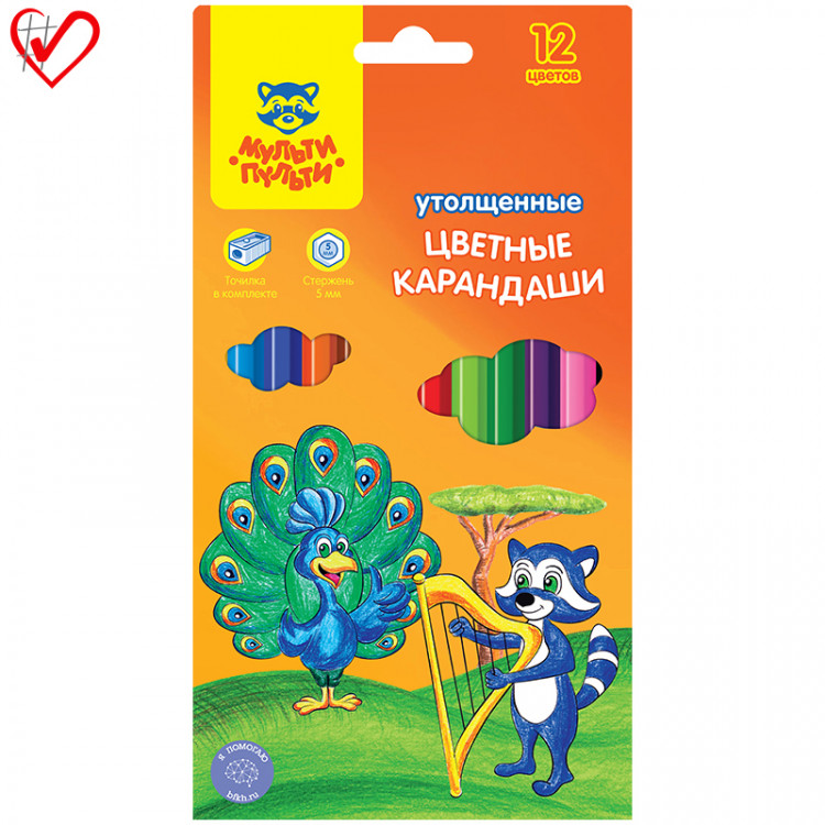 Карандаши цветные Мульти-Пульти "Енот в саванне", 12цв., утолщ., заточен., картон, европ., с точилкой, 240117 Карандаши цветные Мульти-Пульти "Енот в саванне", 12цв., утолщ., заточен., картон, европ., с точилкой, 240117