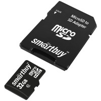 Карта памяти SmartBuy MicroSDHC 32GB, Class 10, скорость чтения 30Мб/сек (с адаптером SD), 347734 Карта памяти SmartBuy MicroSDHC 32GB, Class 10, скорость чтения 30Мб/сек (с адаптером SD), 347734