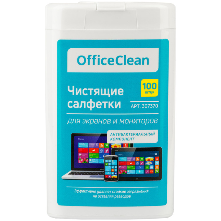 Влажные портативные чистящие салфетки OfficeClean для экранов и мониторов, 100шт. (малая плоская туба), 307370 Влажные портативные чистящие салфетки OfficeClean для экранов и мониторов, 100шт. (малая плоская туба), 307370