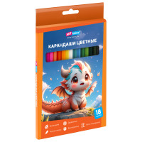 Карандаши цветные ArtSpace "Дракоша", 18цв., шестигранные, заточен., картон. упак., европодвес, 372357