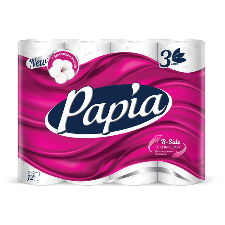 Бумага туалетная Papia, 3-слойная, 12шт., тиснение, белая, 299976 Бумага туалетная Papia, 3-слойная, 12шт., тиснение, белая, 299976