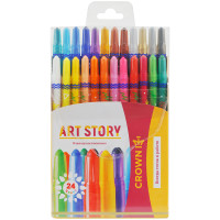 Карандаши восковые Crown "ArtStory", 24цв., выкручивающийся стержень, ПВХ, европодвес, 225402 Карандаши восковые Crown "ArtStory", 24цв., выкручивающийся стержень, ПВХ, европодвес, 225402