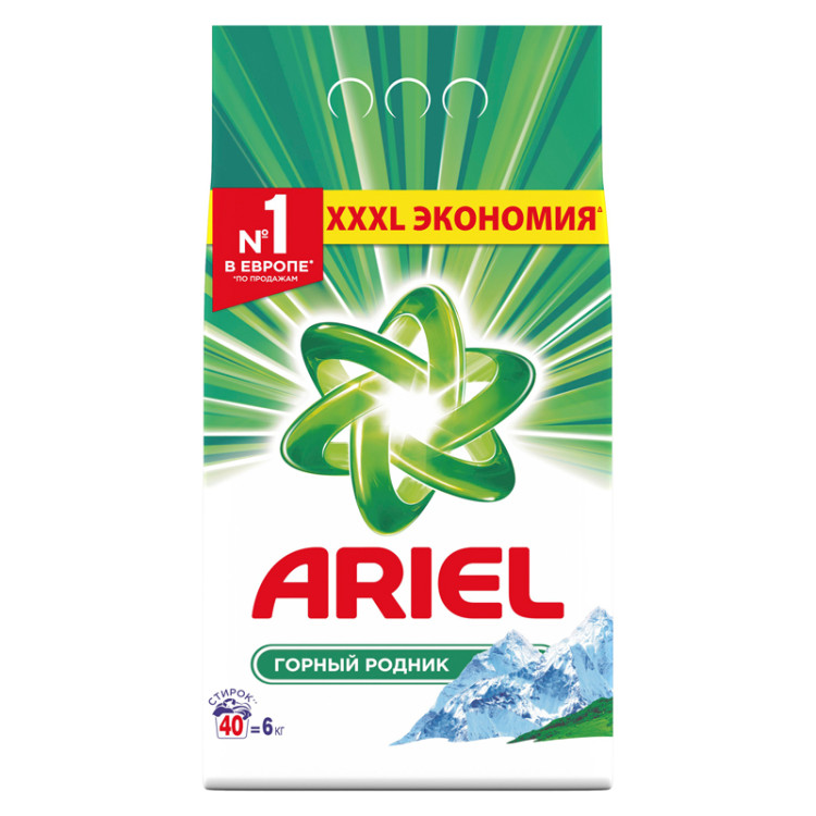 Порошок для машинной стирки Ariel "Горный родник", 6кг, 280071 Порошок для машинной стирки Ariel "Горный родник", 6кг, 280071