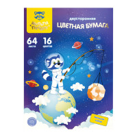 Цветная бумага офсетная А4, Мульти-Пульти, двустор., 64л., 16цв., на склейке, "Енот в космосе", 318054 Цветная бумага офсетная А4, Мульти-Пульти, двустор., 64л., 16цв., на склейке, "Енот в космосе", 318054