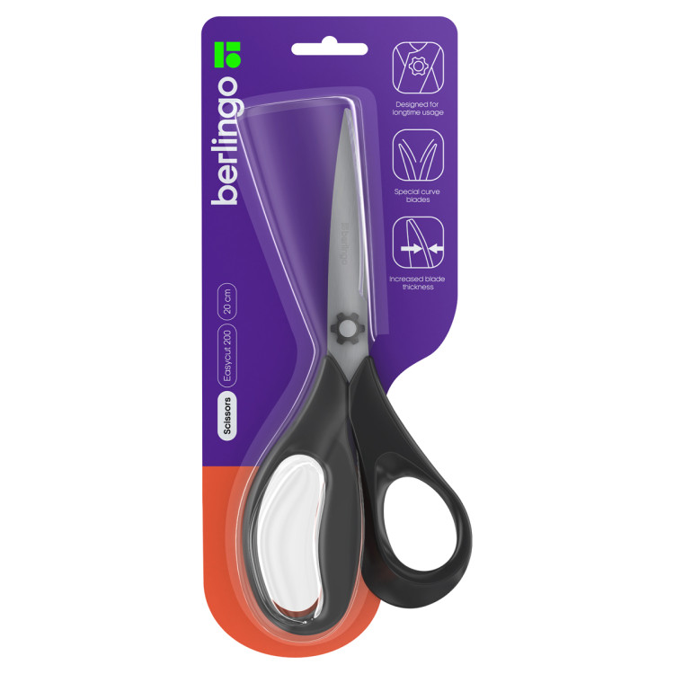 Ножницы Berlingo "Easycut 200" 20см, эргономичные ручки, европодвес, 326313 Ножницы Berlingo "Easycut 200" 20см, эргономичные ручки, европодвес, 326313