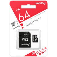 Карта памяти SmartBuy MicroSDXC 64GB UHS-1, Class 10, скорость чтения 60Мб/сек (с адаптером SD), 251136 Карта памяти SmartBuy MicroSDXC 64GB UHS-1, Class 10, скорость чтения 60Мб/сек (с адаптером SD), 251136