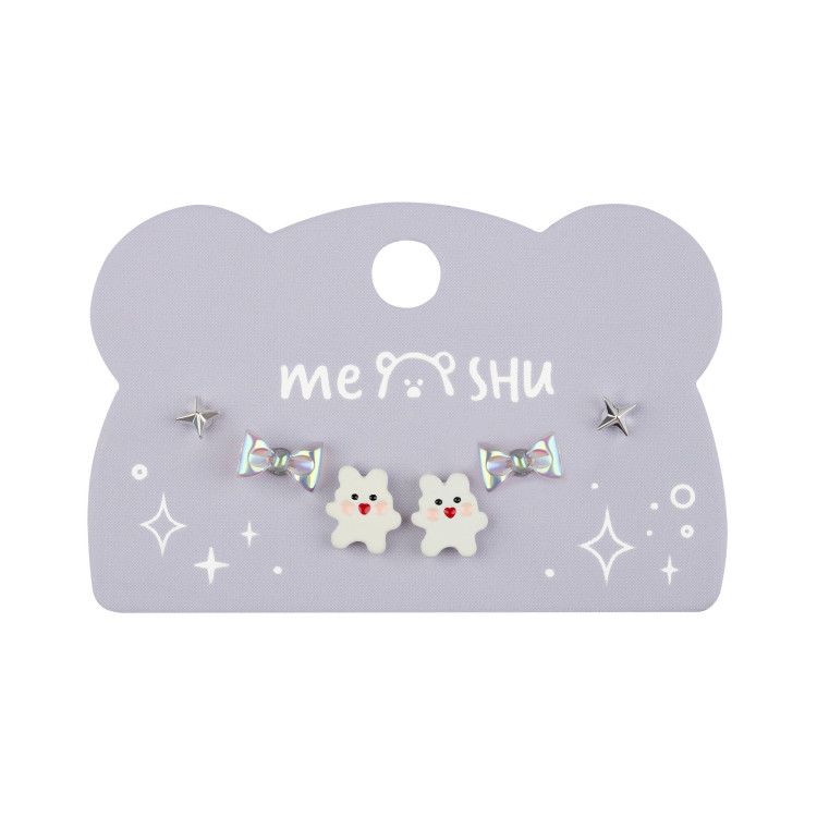 Серьги MESHU, бижутерия, серебристые, 3 пары, европодвес, 369282