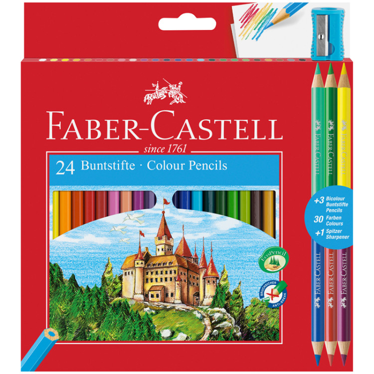 Карандаши цветные Faber-Castell "Замок", 24цв., шестигр., заточ.+6цв.+точилка, картон, европодвес, 286621 Карандаши цветные Faber-Castell "Замок", 24цв., шестигр., заточ.+6цв.+точилка, картон, европодвес, 286621