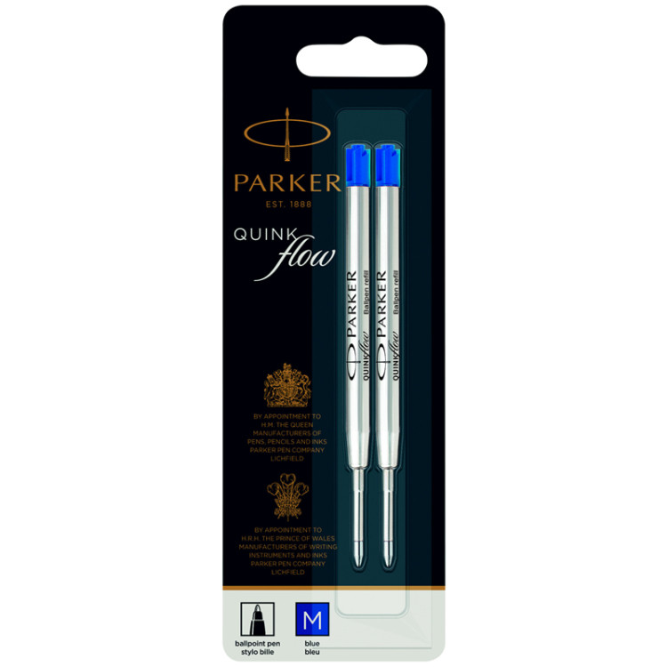 Стержень шариковый объемный Parker "QuinkFlow Ball Point" синий, 98мм, 1,0мм, метал. корпус, 2шт., блистер, 326367