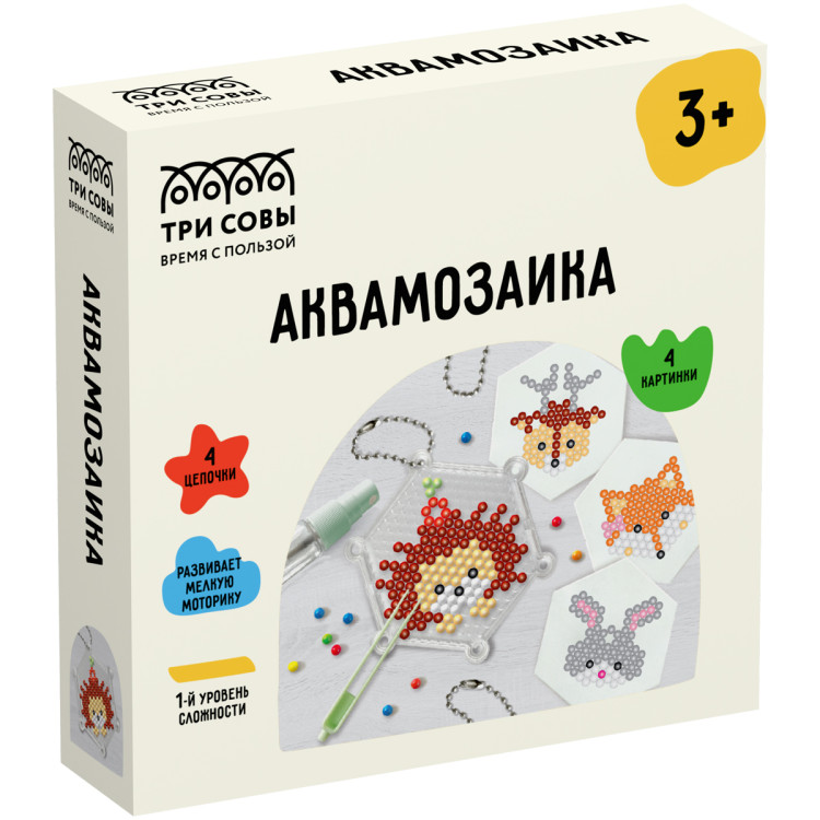 Аквамозаика ТРИ СОВЫ "Лесные животные", набор инструментов, трафареты, картонная коробка 12*12см, 359667 Аквамозаика ТРИ СОВЫ "Лесные животные", набор инструментов, трафареты, картонная коробка 12*12см, 359667