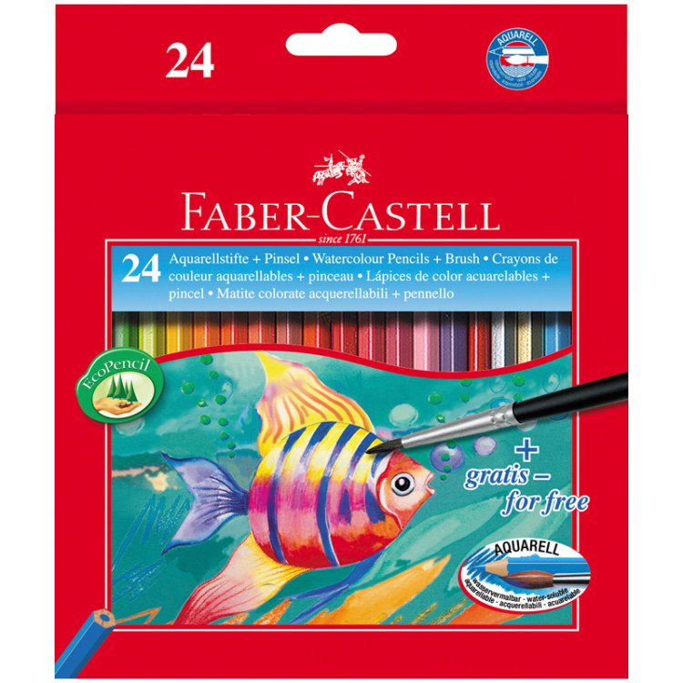 Карандаши акварельные Faber-Castell, 24цв+кисть, картон, европодвес, 286185 Карандаши акварельные Faber-Castell, 24цв+кисть, картон, европодвес, 286185