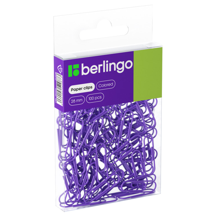 Скрепки 28мм, Berlingo, 100шт., цветные, ПВХ упак., европодвес, фиолетовые, 301702 Скрепки 28мм, Berlingo, 100шт., цветные, ПВХ упак., европодвес, фиолетовые, 301702