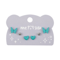 Серьги MESHU, бижутерия, голубые, 3 пары, европодвес, 369285