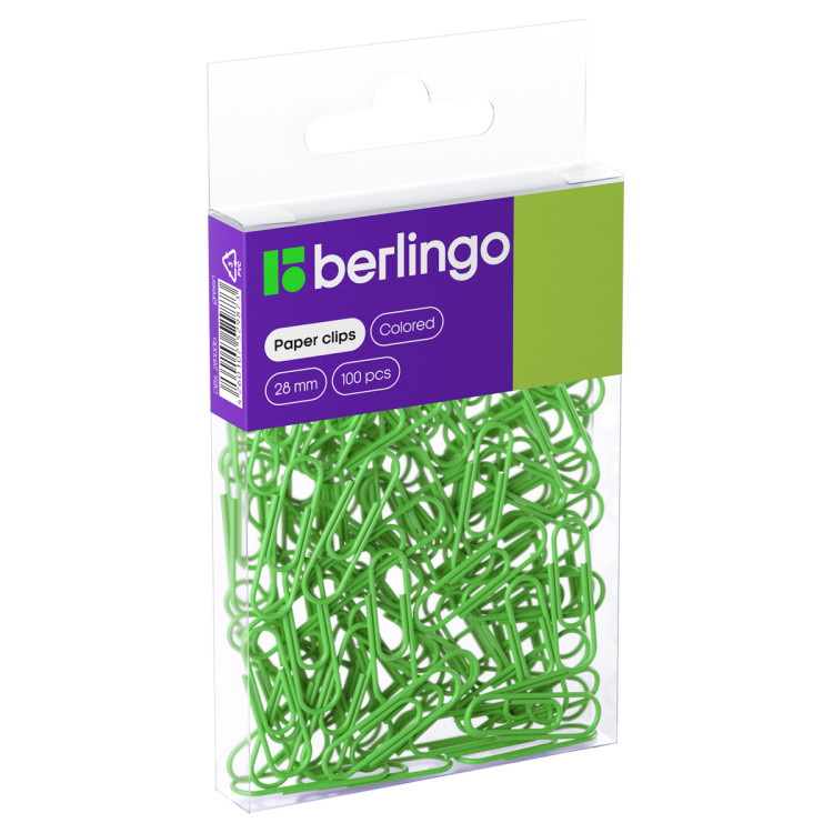 Скрепки 28мм, Berlingo, 100шт., цветные, ПВХ упак., европодвес, зеленые, 301703 Скрепки 28мм, Berlingo, 100шт., цветные, ПВХ упак., европодвес, зеленые, 301703