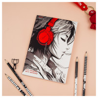 Скетчбук для рисования маркерами 50л. А5 на склейке MESHU "Girl and music", 90г/м2, soft touch, 358384 Скетчбук для рисования маркерами 50л. А5 на склейке MESHU "Girl and music", 90г/м2, soft touch, 358384