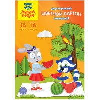 Картон цветной А4 двустор., Мульти-Пульти, 16л., 16цв., мелованный, в папке, "Приключения Енота", 298143 Картон цветной А4 двустор., Мульти-Пульти, 16л., 16цв., мелованный, в папке, "Приключения Енота", 298143