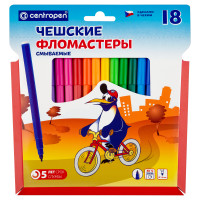 Фломастеры Centropen "Пингвины", 18цв., смываемые, картон, европодвес, 002727 Фломастеры Centropen "Пингвины", 18цв., смываемые, картон, европодвес, 002727