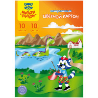 Картон цветной А4, Мульти-Пульти, 10л., 10цв., лакированный, в папке, "Приключения Енота", 255756 Картон цветной А4, Мульти-Пульти, 10л., 10цв., лакированный, в папке, "Приключения Енота", 255756
