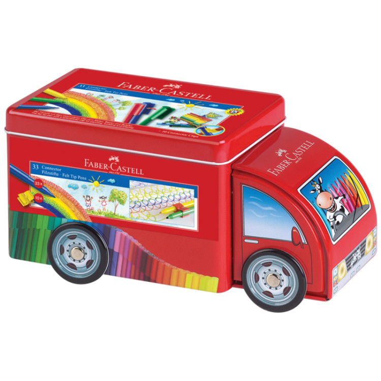 Набор для рисования Faber-Castell "Connector Truck" 33 фломастера+10 клипс, металлическая коробка, 286214