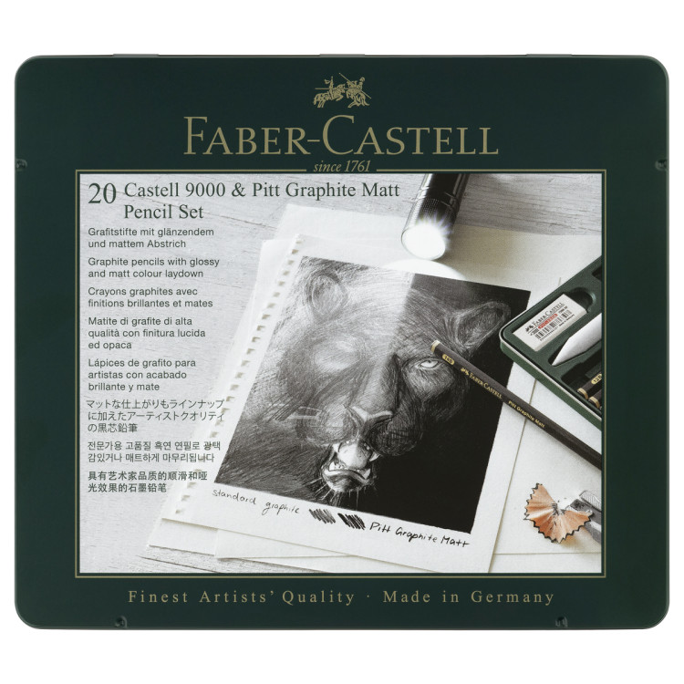 Набор карандашей ч/г Faber-Castell "Pitt Graphite Matt" и "Castell 9000", 20 предметов, заточен., метал. кор., 377479 Набор карандашей ч/г Faber-Castell "Pitt Graphite Matt" и "Castell 9000", 20 предметов, заточен., метал. кор., 377479