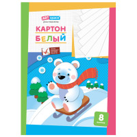 Картон белый А3, ArtSpace, 8л., мелованный, в папке, 168976