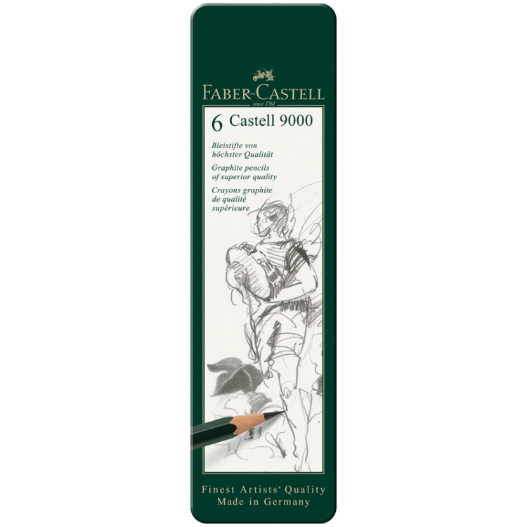 Набор карандашей ч/г Faber-Castell "Castell 9000", 6шт., HB-8B, заточен., метал. кор., 290333