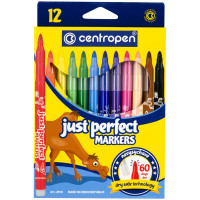 Фломастеры Centropen "Just Perfect", 12цв., трехгран., смываемые, устойч. к высыханию, картон, европодвес, 111211