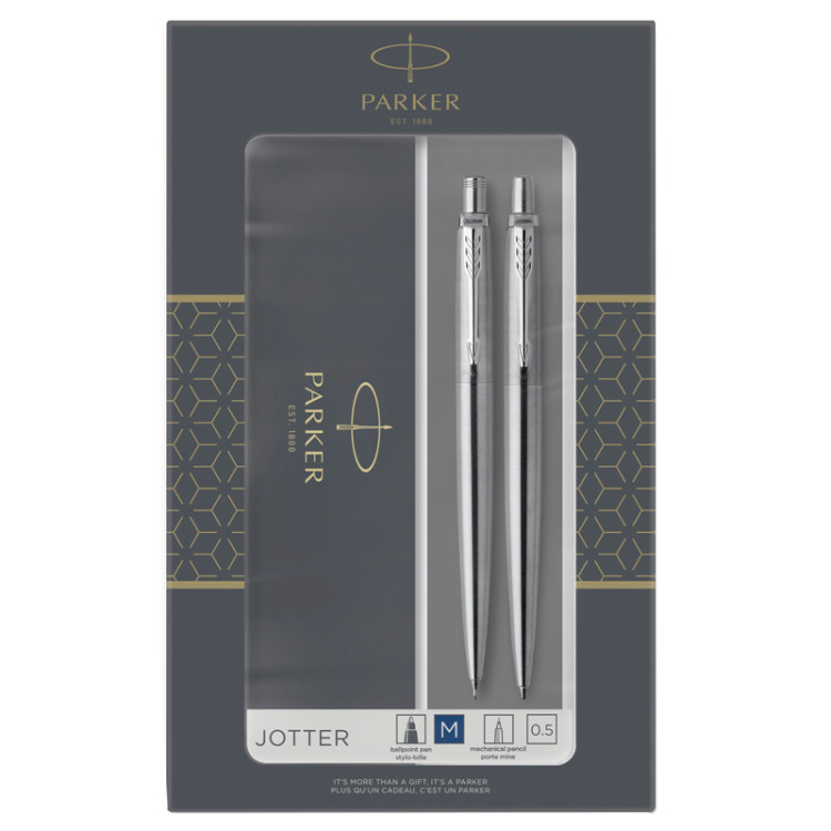 Набор Parker "Jotter Stainless Steel CT": ручка шариковая, 1,0мм и механический карандаш, 0,5мм, подарочная упаковка, 288615 Набор Parker "Jotter Stainless Steel CT": ручка шариковая, 1,0мм и механический карандаш, 0,5мм, подарочная упаковка, 288615