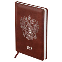 Ежедневник датированный 2027г., А5, 176л., твердый переплет, кожзам, BG "Орел", коричневый, 390441 Ежедневник датированный 2027г., А5, 176л., твердый переплет, кожзам, BG "Орел", коричневый, 390441