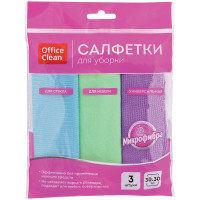 Салфетка для уборки OfficeClean, набор 3шт., микрофибра, универс., для стекол, для мебели, 30*30см, 275761