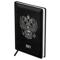 Ежедневник датированный 2027г., А5, 176л., твердый переплет, кожзам, BG "Орел", черный, 390437 Ежедневник датированный 2027г., А5, 176л., твердый переплет, кожзам, BG "Орел", черный, 390437