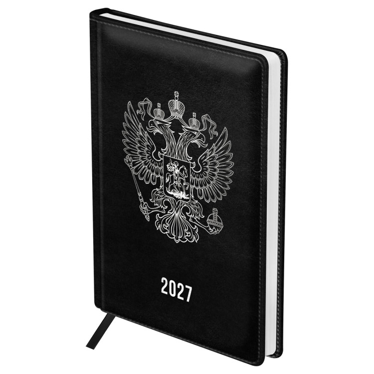 Ежедневник датированный 2027г., А5, 176л., твердый переплет, кожзам, BG "Орел", черный, 390437