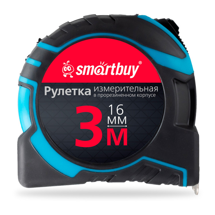 Рулетка измерительная Smartbuy, 3м*16мм, прорезиненный корпус, 2 фиксатора, усиленный зацеп, 384297