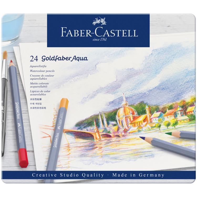 Карандаши акварельные художественные Faber-Castell "Goldfaber Aqua", 24цв., метал. коробка, 285897 Карандаши акварельные художественные Faber-Castell "Goldfaber Aqua", 24цв., метал. коробка, 285897