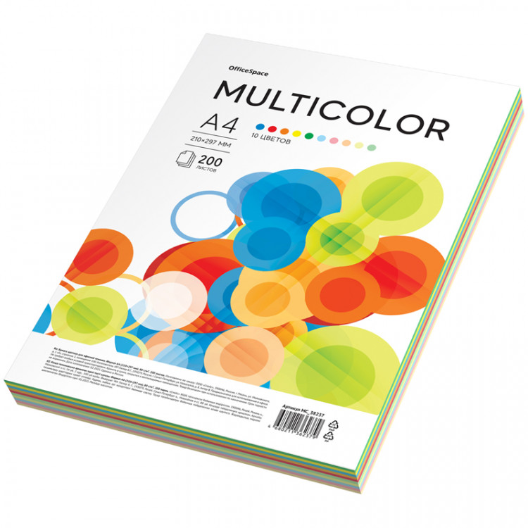 Бумага цветная OfficeSpace "Multicolor", А4, 80г/м?, 200л., (10 цветов), 315734 Бумага цветная OfficeSpace "Multicolor", А4, 80г/м?, 200л., (10 цветов), 315734
