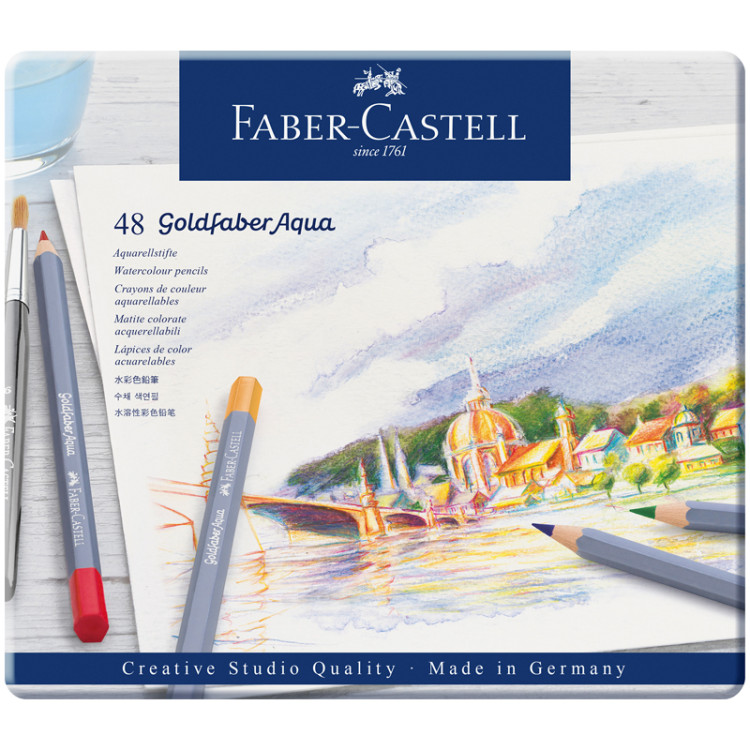 Карандаши акварельные художественные Faber-Castell "Goldfaber Aqua", 48цв., метал. коробка, 285899 Карандаши акварельные художественные Faber-Castell "Goldfaber Aqua", 48цв., метал. коробка, 285899