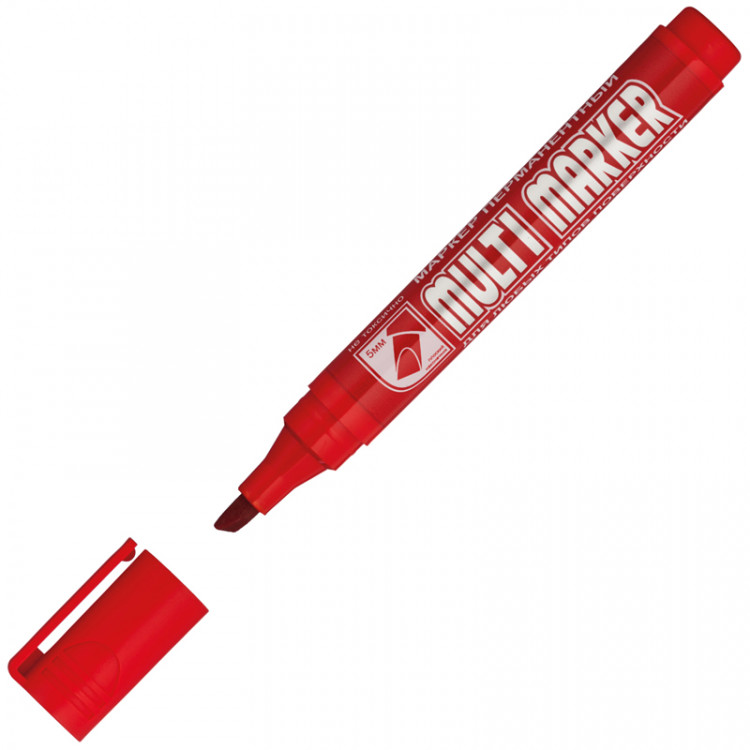Маркер перманентный Crown "Multi Marker Chisel" красный, скошенный, 5мм, 207893