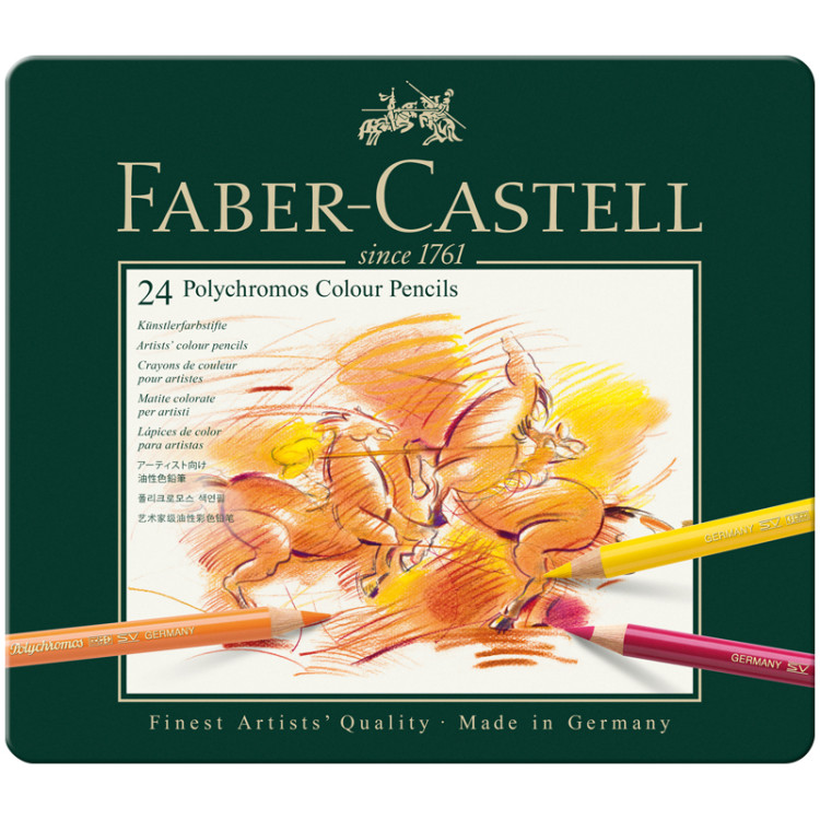 Карандаши цветные художественные Faber-Castell "Polychromos", 24цв., заточен., метал. коробка, 285921 Карандаши цветные художественные Faber-Castell "Polychromos", 24цв., заточен., метал. коробка, 285921