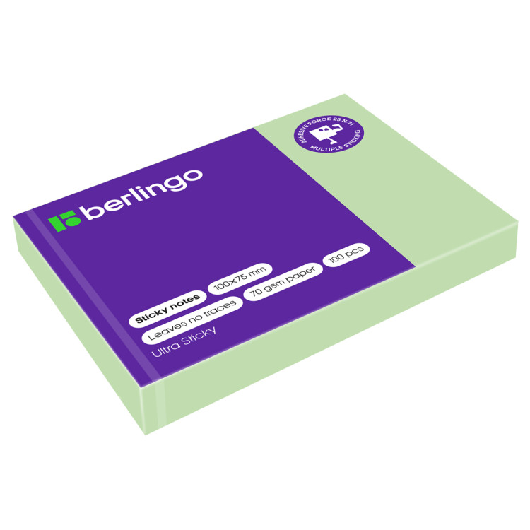 Самоклеящийся блок Berlingo "Ultra Sticky", 100*75мм, 100л., пастель, зеленый, 287178 Самоклеящийся блок Berlingo "Ultra Sticky", 100*75мм, 100л., пастель, зеленый, 287178
