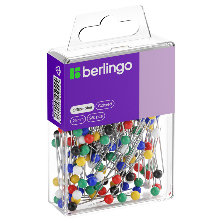 Булавки офисные Berlingo, 28мм, 250шт., пластик. коробка, европодвес, 143860 Булавки офисные Berlingo, 28мм, 250шт., пластик. коробка, европодвес, 143860