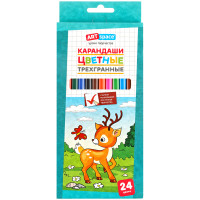 Карандаши цветные ArtSpace "Лесные жители", 24цв., трехгран., заточен., картон. упаковка, европодвес, 342078