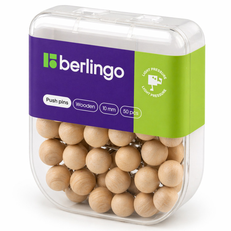 Кнопки силовые Berlingo, 50шт., пластиковый бокс, круглые, деревянные, 390840