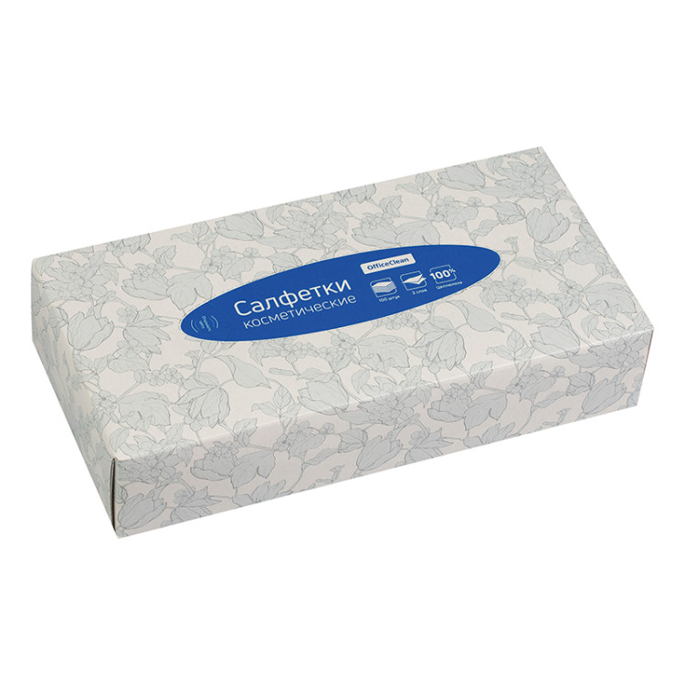 Салфетки косметические OfficeClean, 2-слойные, 20*20см, в картонном боксе, белые, 100шт., 279679