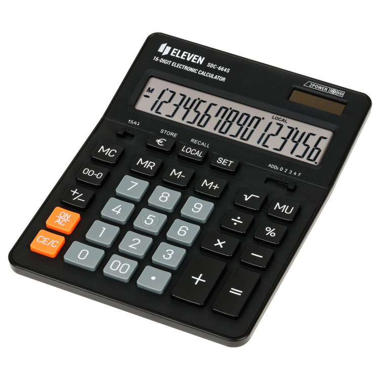 Калькулятор настольный Eleven SDC-664S, 16 разрядов, двойное питание, 155*205*36мм, черный, 339208